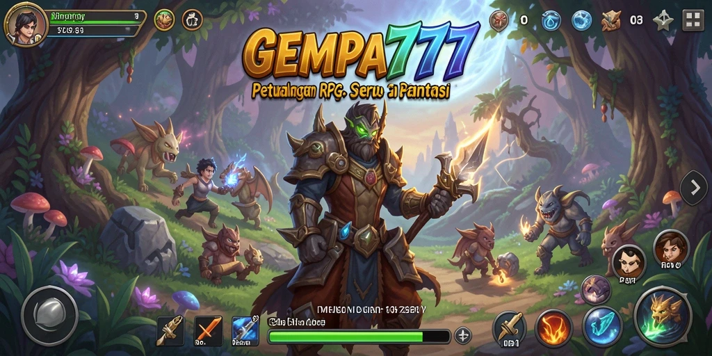 Screenshot utama GEMPA777 menampilkan aksi pertarungan seru dalam dunia RPG.