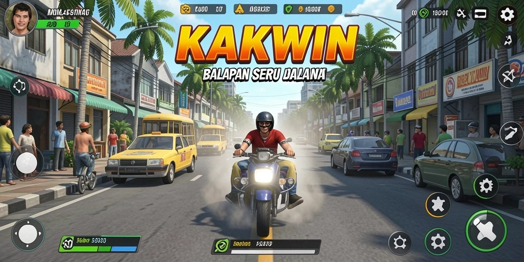Tampilan gameplay KAKWIN yang dinamis dan menarik saat balapan.