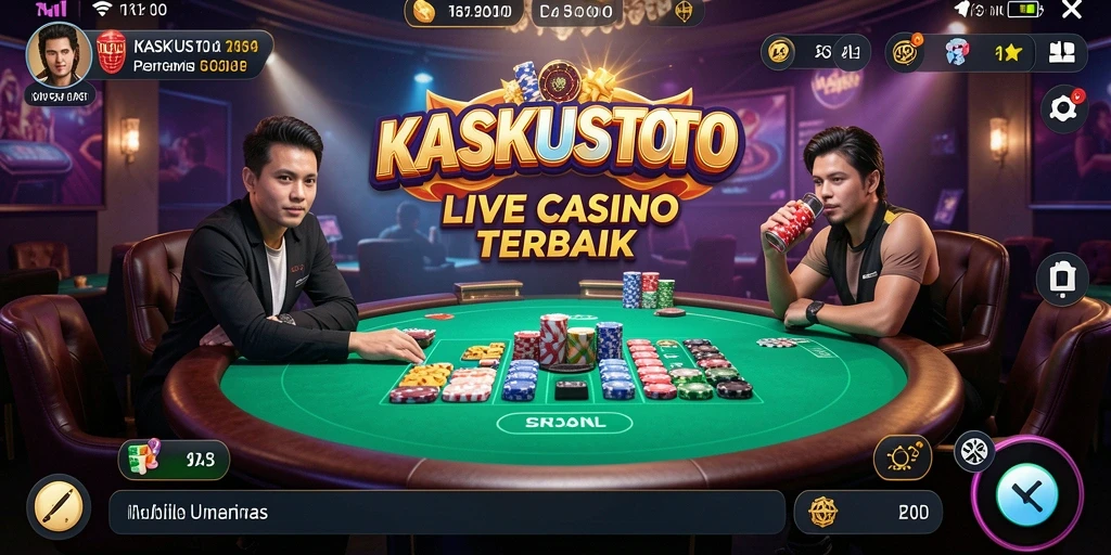Tampilan gameplay KASKUSTOTO dengan dealer profesional dan suasana kasino nyata.