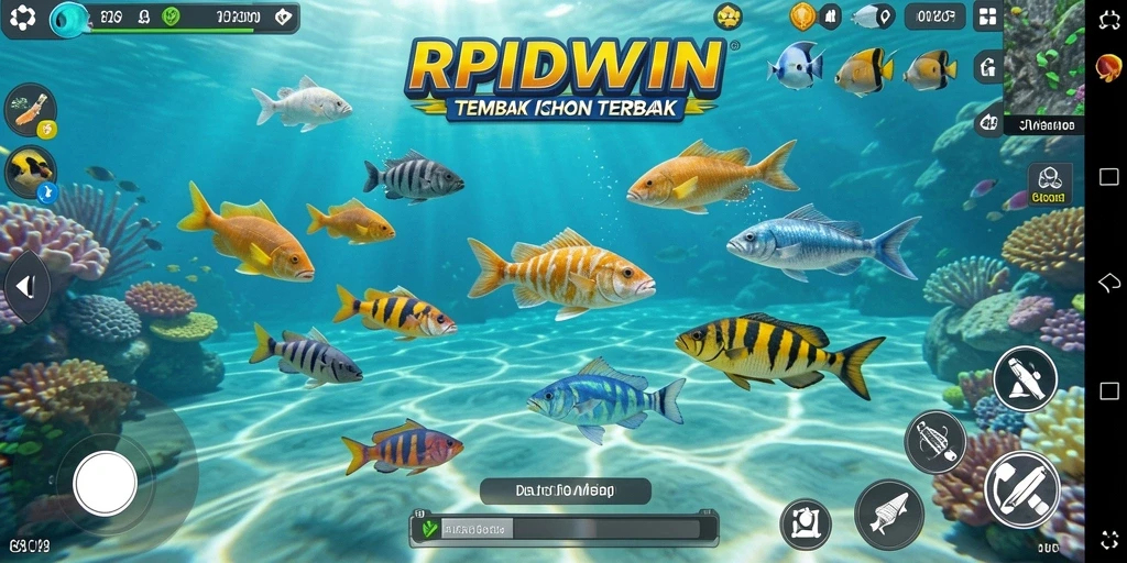 Tangkapan layar gameplay RPIDWIN menampilkan aksi seru Tembak Ikan.