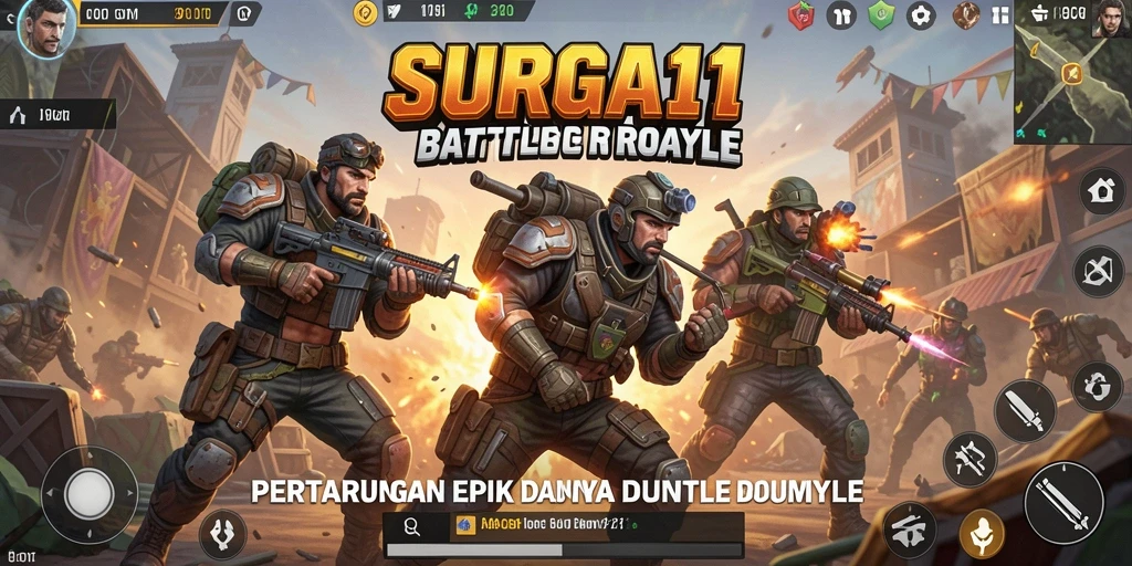 Screenshot permainan SURGA11 menampilkan aksi Battle Royale yang mendebarkan.