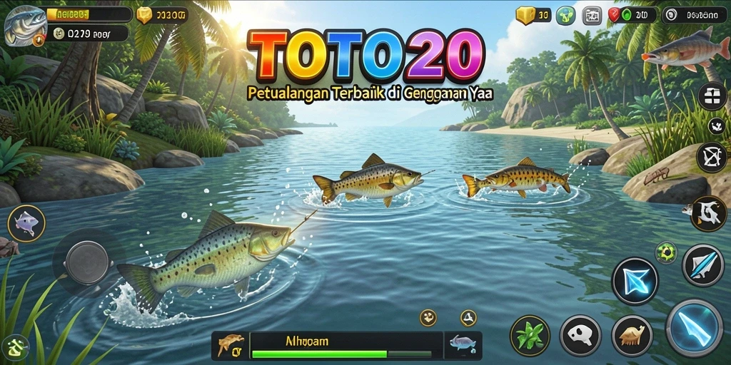 Tangkapan ikan yang besar dan berwarna-warni dalam gameplay TOTO20.